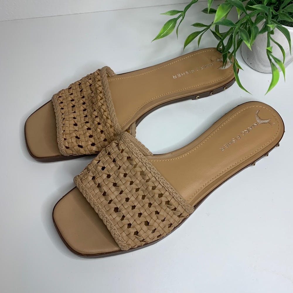 Marc Fisher studded woven slides Sz 8.5
